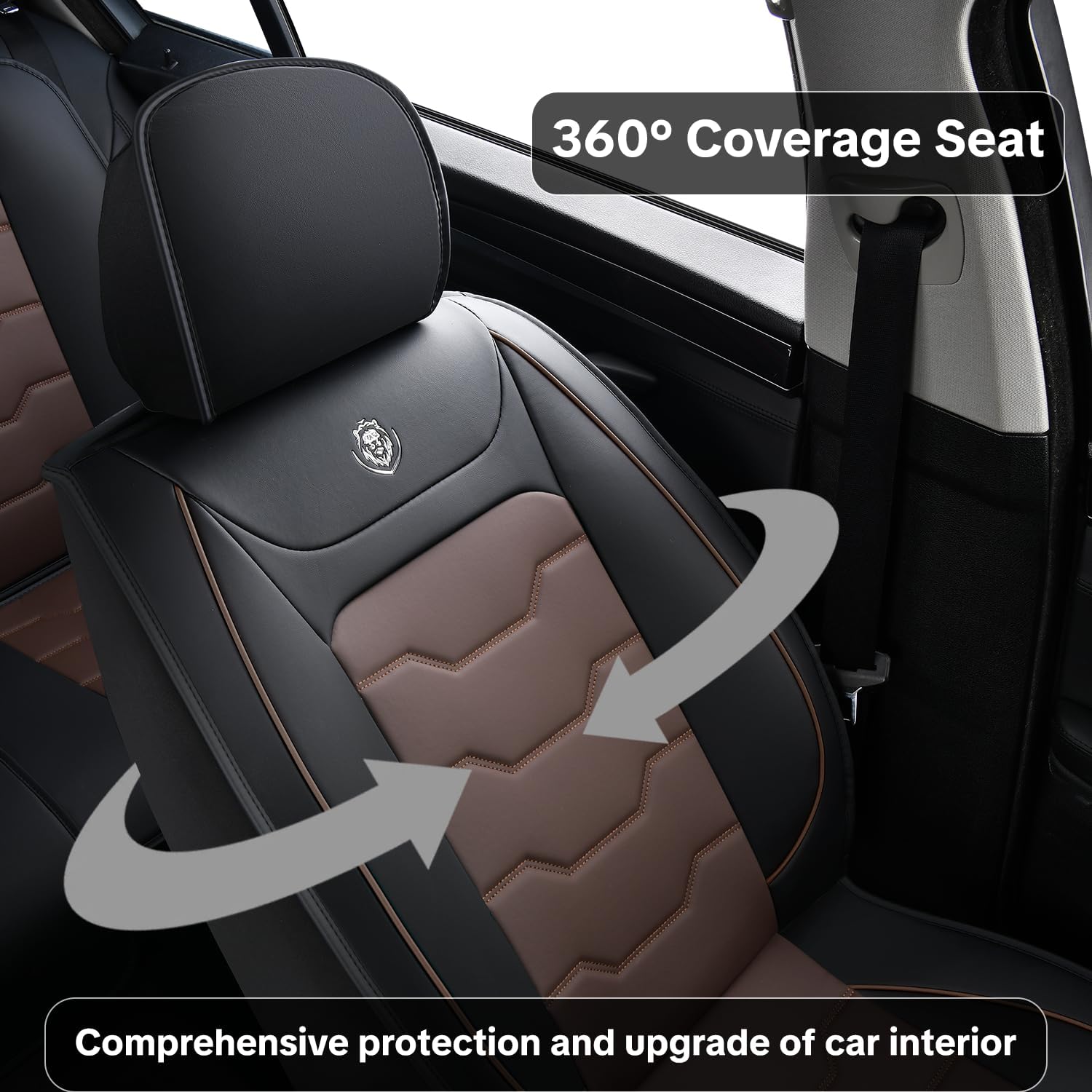 Car Seat Cover for Cars, Brown Leather, Waterproof, Full Set, Fits Cars, Suvs, Pickup Trucks, Airbag Compatible, Upgrades and Beautifies Car Interiors, Easy to Install and Clean Up