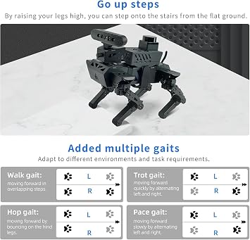 Quadruped Bionic Robot Dog Raspberry Pi AI Robot Kit TOF Rider SLAM Mapping and Navigation, 3D Depth Camera Face Recognition Target Tracking Open Source Programming Robot