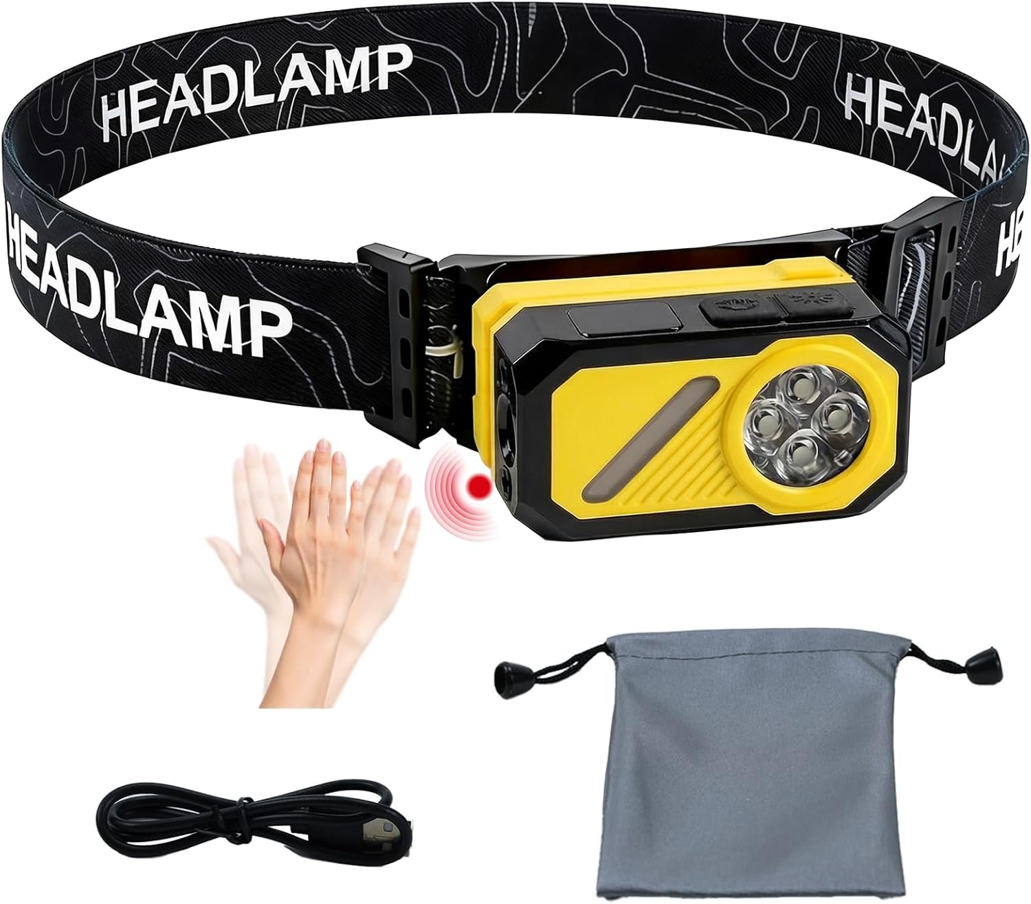 Magnetic LED Headlamp with Hat Clip, 1.5oz (43g) Ultra-Lightweight Work Light, 400LM Motion Sensor, USB-C Rechargeable Hands-Free Clip on Light for Repair, Running, Hard Hat (SOS Red Light)