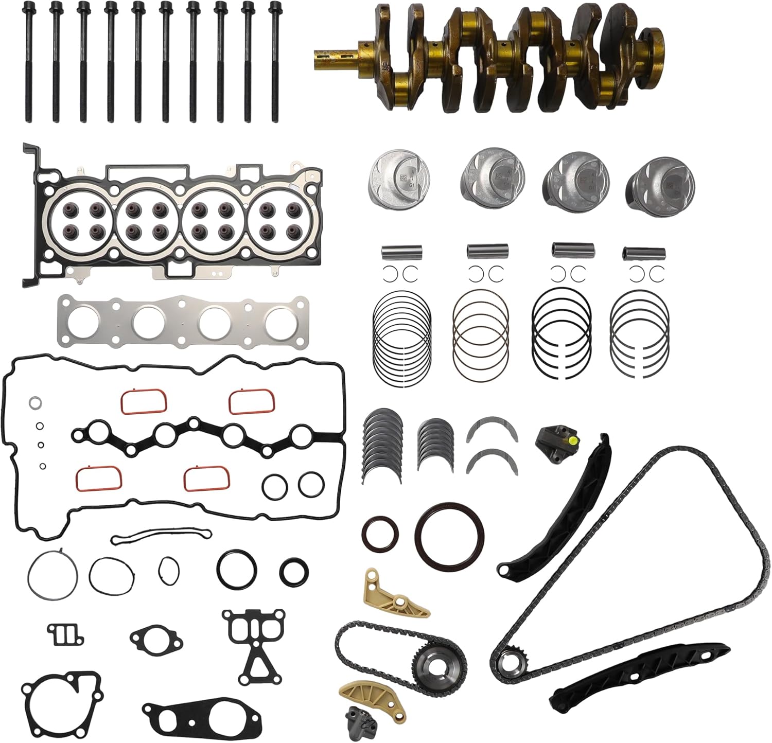 G4KH 2.0 Engine Rebuild Kit Crankshaft Timing Chain Pistons Bearings for Hyundai Elantra Kona Sonata Santa Fe Genesis G70 Kia Optima Sportage Sorento Stinger 2.0L 2011-2025 231112g000 76457 HS55399