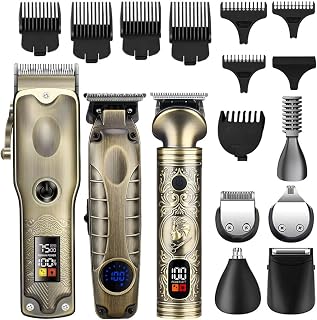 Men's Professional Hair Clippers and Trimmer Set – Cordless Grooming Kit with LCD Display,Multiple Attachments,Adjustable Blades for Beard,Hair,and Body – Rechargeable,Washable,and Travel-Friendly