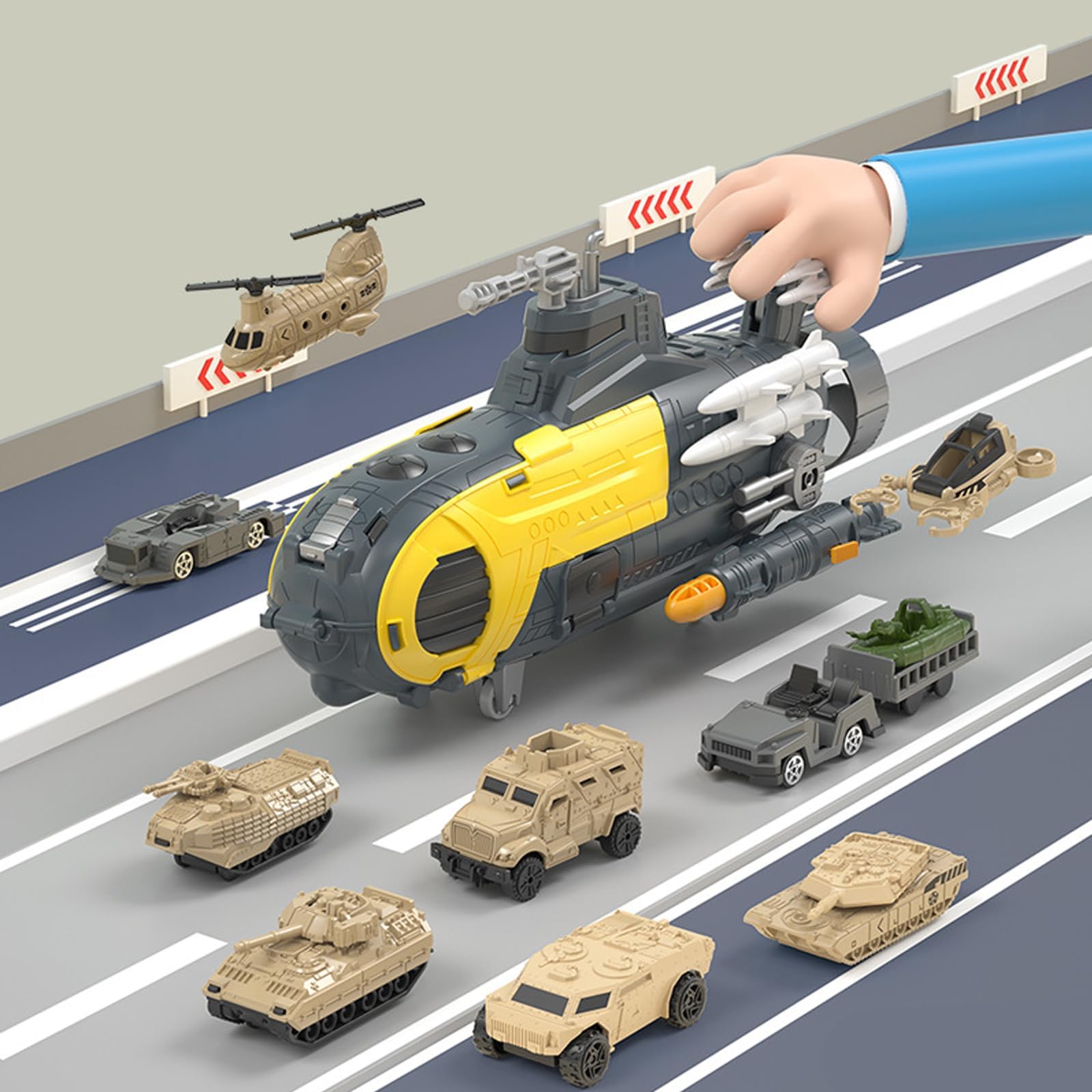 Modèle de sous-Marin Militaire,Jouet Militaire Marine,Contient 18 Types de Transport avec Panneaux de Signalisation et Tapis de Jeu,Jouet Avion,Ensemble de Jouets Porte-Avions pour Enfants 3+