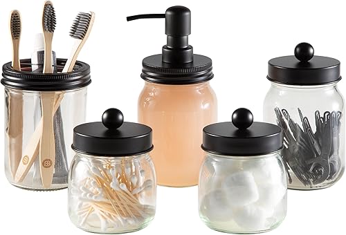 Lavish Home - Juego de accesorios de baño de 5 piezas con soporte para cepillo de dientes, dispensador de jabón, recipiente y 2 tarros pequeños