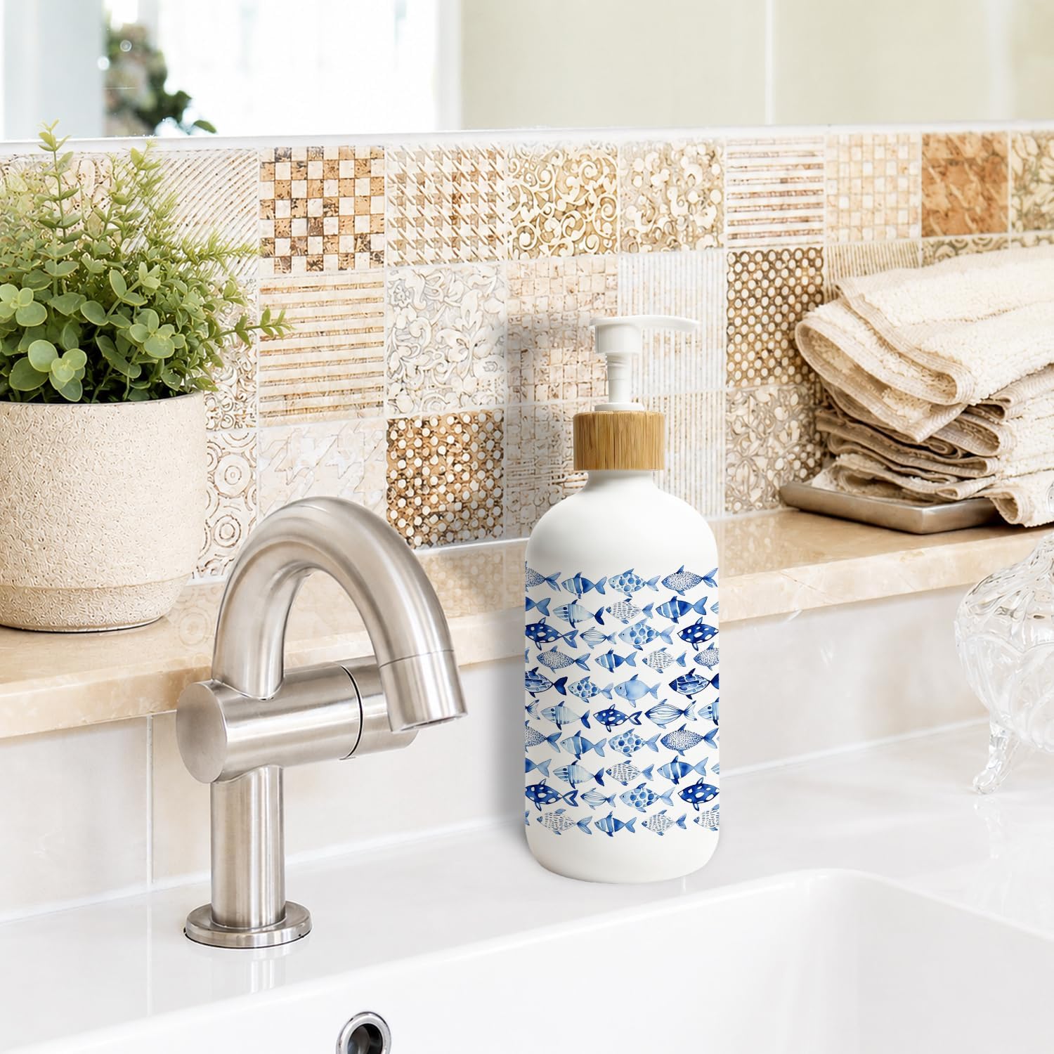Blue Fish Ocean Glass Soap Dispenser with Pump image 3