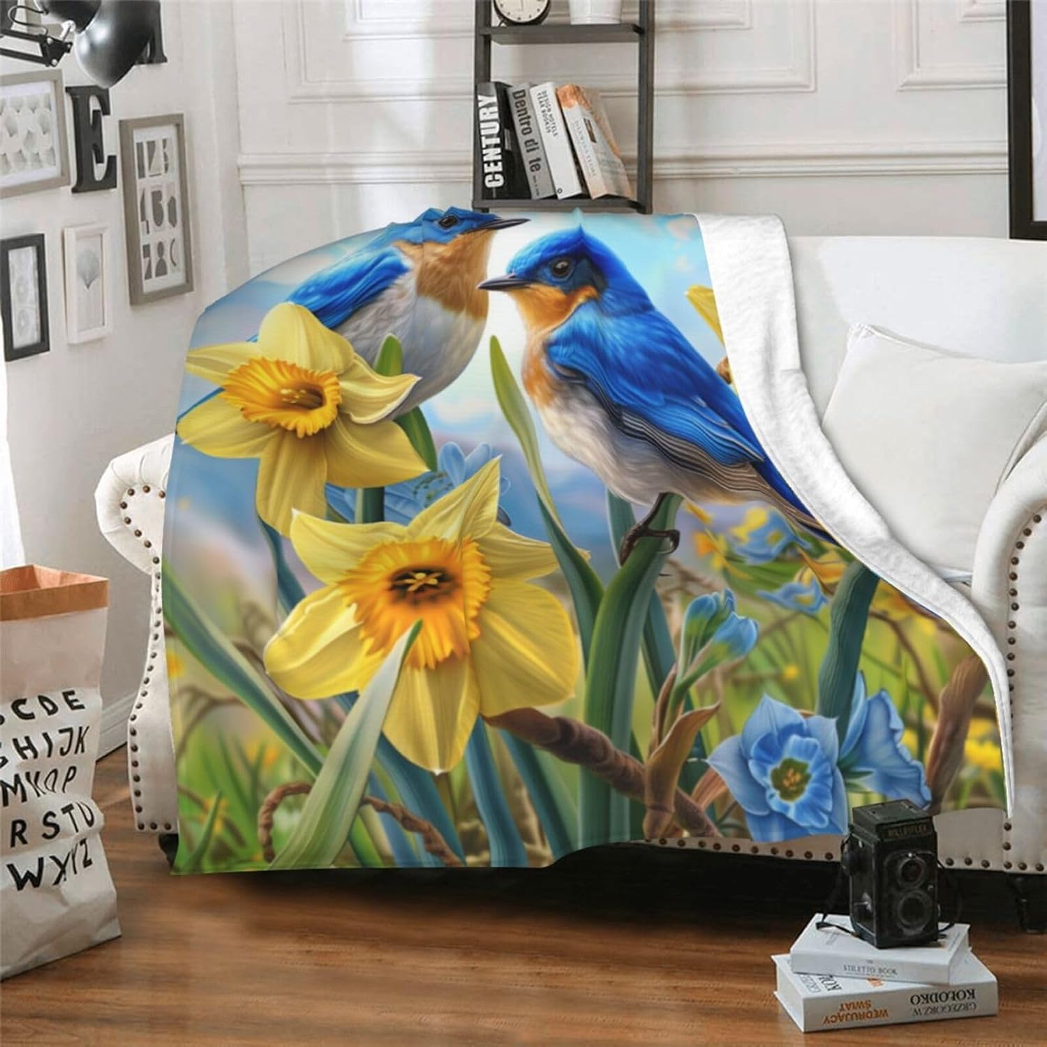 Bluebird Blanket Gifts for Women Kids, Bird and Floral Theme Flannel Blankets, Warm Cozy Soft Throw for Bedroom, Camping, Couch, Decor 50x60 in - Image 3
