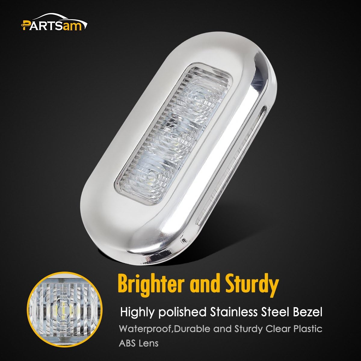 Partsam 4pcs 3" LED Oblong Stainless Courtesy Light Accent Yacht Marine Boat Clear/White, Submersible LED Boat/Caravan Light, Walkways Step storage Led Interior Exterior courtesy Lights lighting : Sports & Outdoors