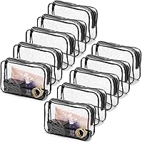 Tbestmax 10 Pack Clear Waterproof Cosmetic Bags - Portable Travel Toiletry Makeup Organizers 7.5x4.8x2.3" Black