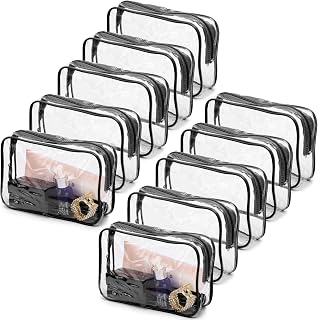 Tbestmax 10 Pack Clear Waterproof Cosmetic Bags - Portable Travel Toiletry Makeup Organizers 7.5x4.8x2.3" Black