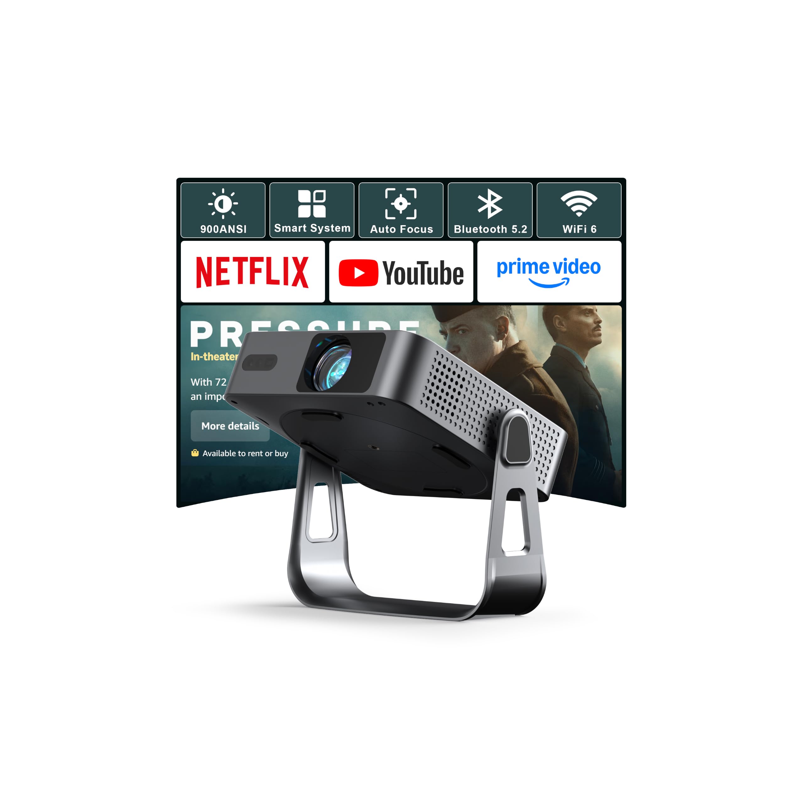 Smart Beamer【900ANSI ＆ Offizielle App】 Mini Projektor mit Autofokus ＆ Trapezkorrektur, VOPLLS Full HD 1080P WiFi6 Bluetooth Beamer 4K Heimkino/Outdoor Klein Projector für Handy