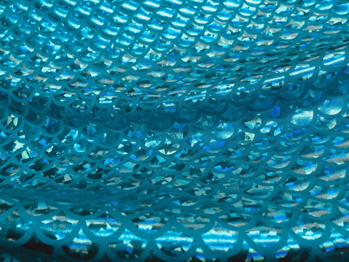 LushFabric Mermaid Scale Print Fabric Fish Tale Scales Foil, 2 Way Stretch Material Lycra Spandex, Bikini, Costume, Dress - Image 3