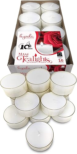 Miniatura 6 de Hyoola Velas de té – Paquete de 16 – Velas gigantes blancas sin perfume – Larga combustión – 10 horas