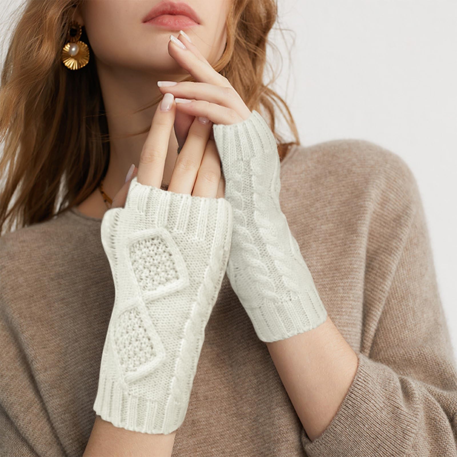 Chalier Fashion Guanti Senza Dita, Guanti Donna Termici Invernali, Guanti In Maglia Con foro per Pollice