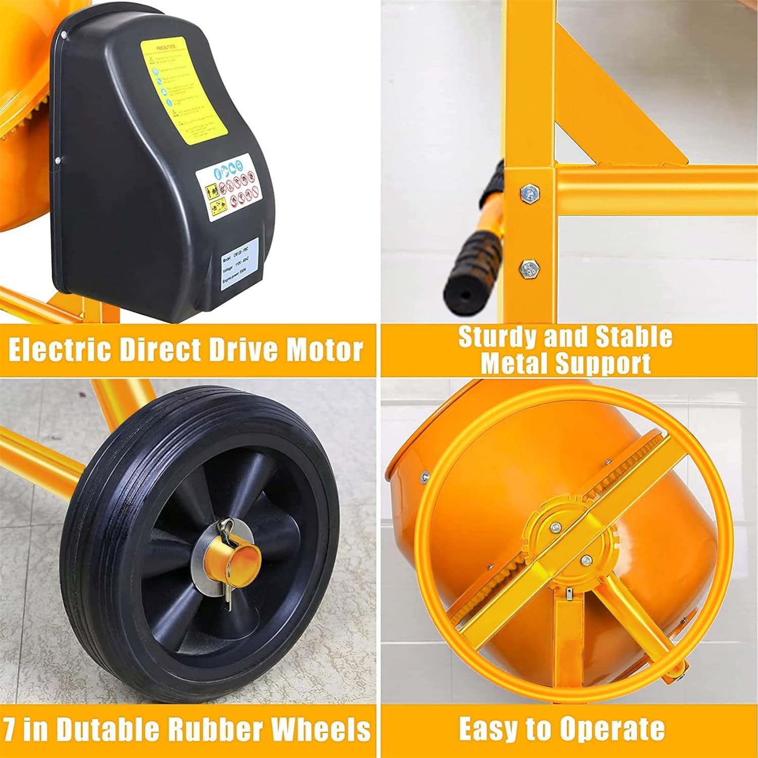 5 Cu Ft Electric Cement Mixer, 2/3 Hp Portable Electric Concrete Mixer Machine 140L Wheelbarrow Concrete Mixing Tools for Stucco Mortar (Steel)