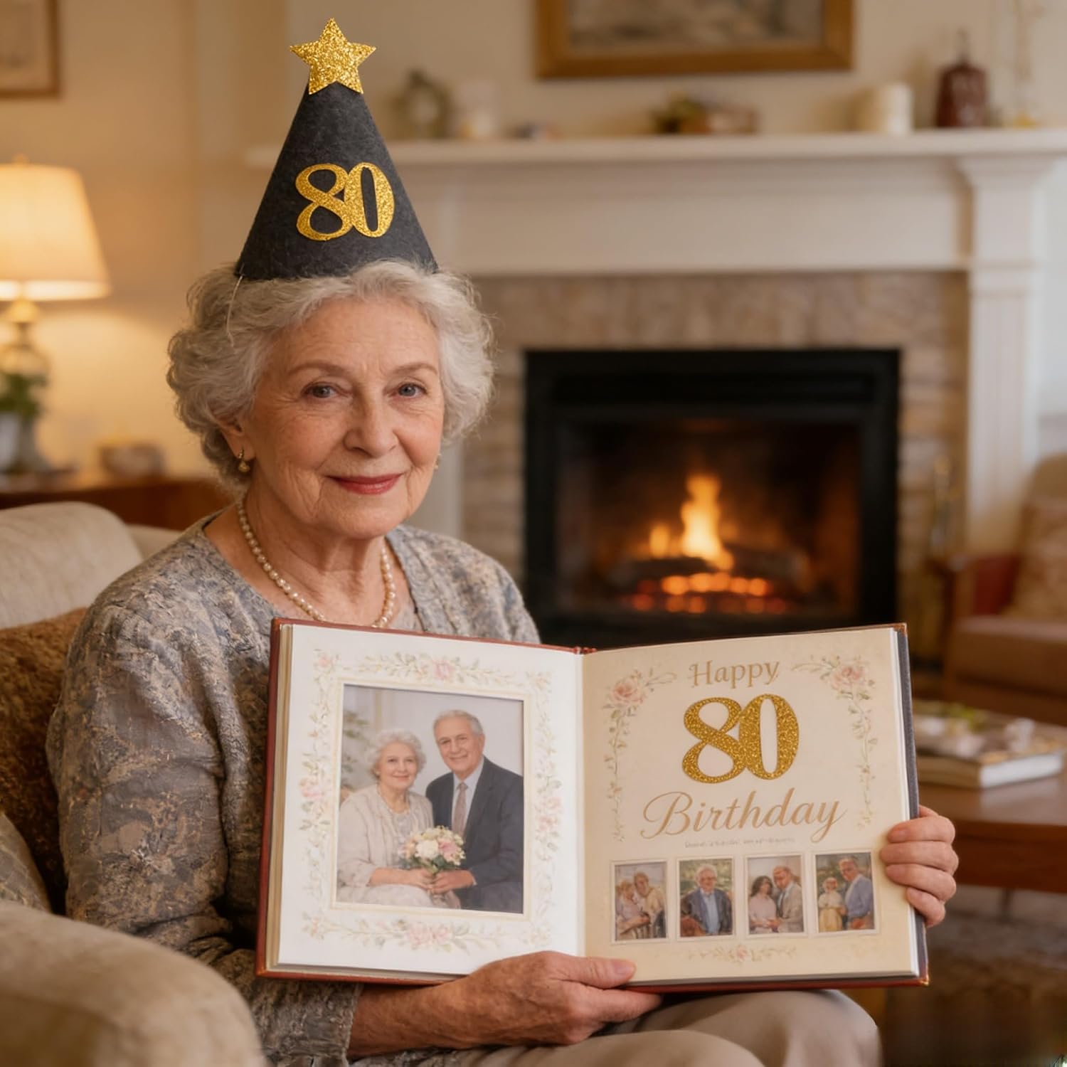 80th Birthday Felt Hat for Men & Women 2MM Premium Black Felt Party Hat with Double-Sided Gold Glitter "80" & Star, Pre-Strung for 80th Birthday Parties, Milestone Celebrations & Anniversary Events