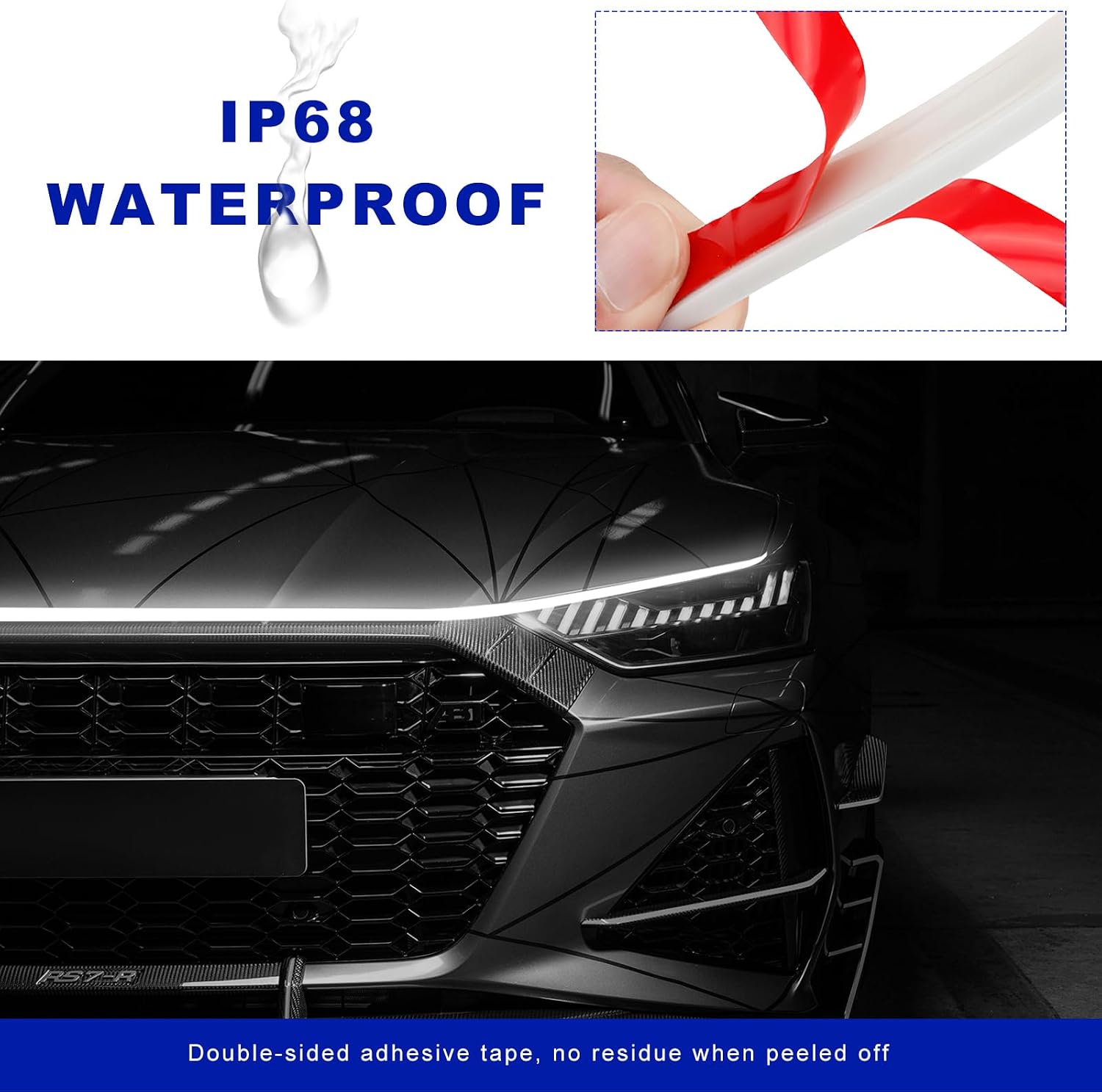 79 Inch Car Hood Light Strip, Flexible Daytime Running Light with Dynamic Scan Start-Up Effect, Waterproof Hood LED Strip Universal Exterior Decoration for Most Vehicles (White)