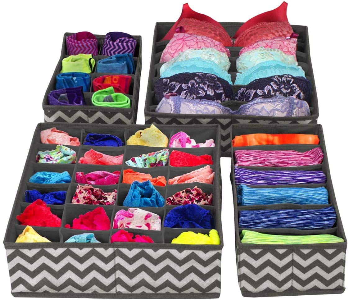 FLYNGO Set of 4 Foldable Drawer Organizer for Clothes, Wardrobe, and