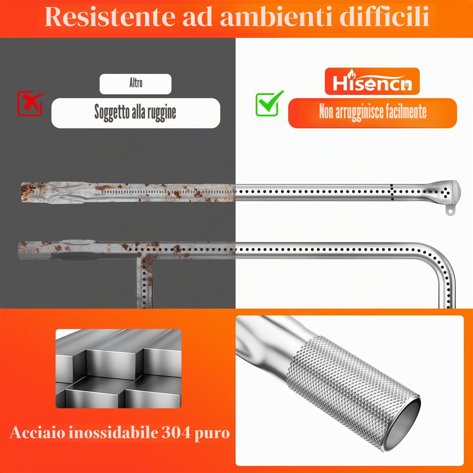 bar. b.q.s SBQ300 tubo in acciaio INOX bruciatore di ricambio kit 60036, 80385, 65032 per Weber Q300, Weber Q320 Series, Q3000, e Q3200 barbecue a gas