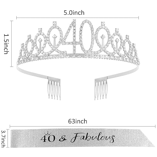 Miniatura 3 de Kit de corona de banda y diamantes de imitación para cumpleaños número 40, regalos de feliz cumpleaños 40 para mujeres, decoraciones de cumpleaños