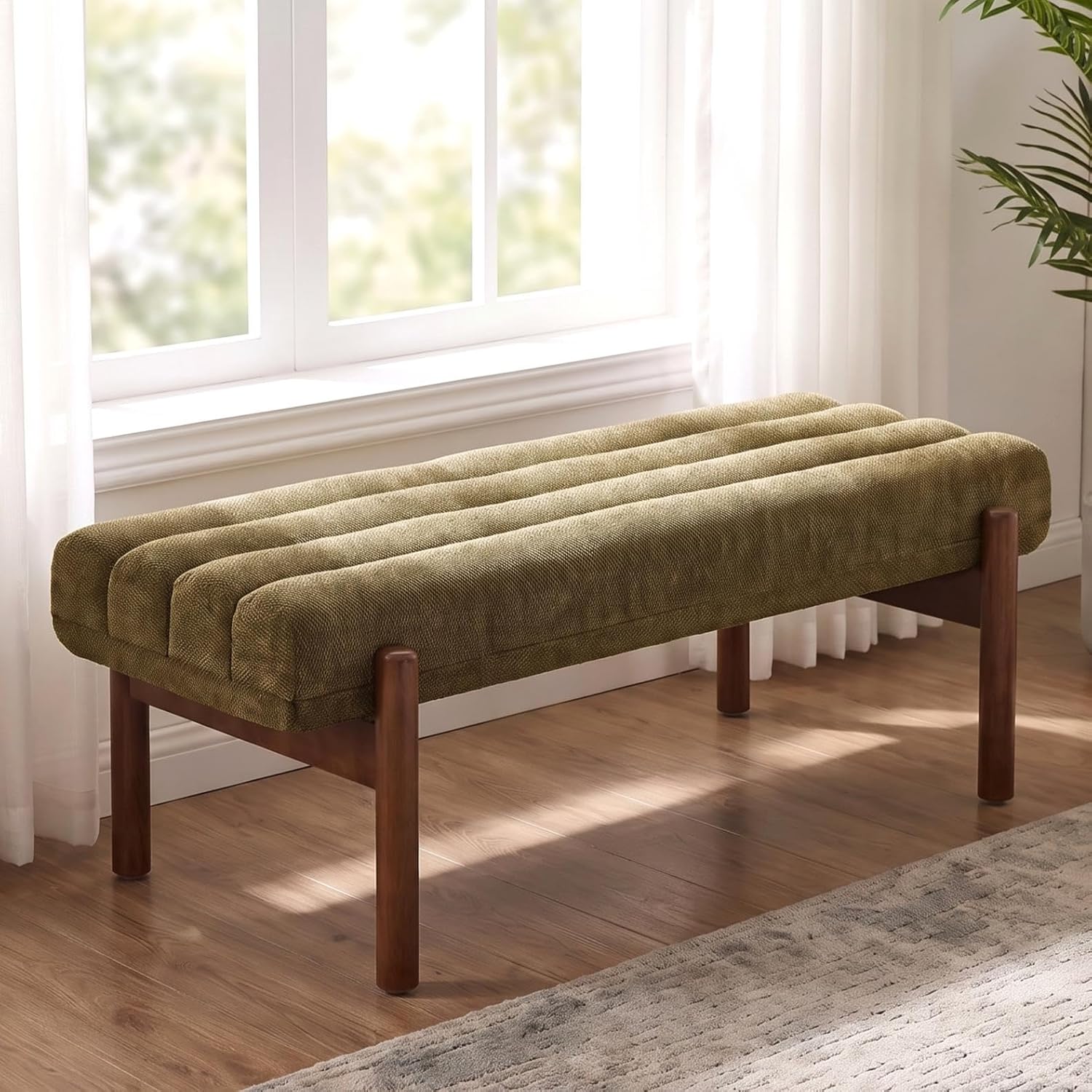 ROCITY Green Modern Bench for Bedroom End of Bed Entryway Living Room