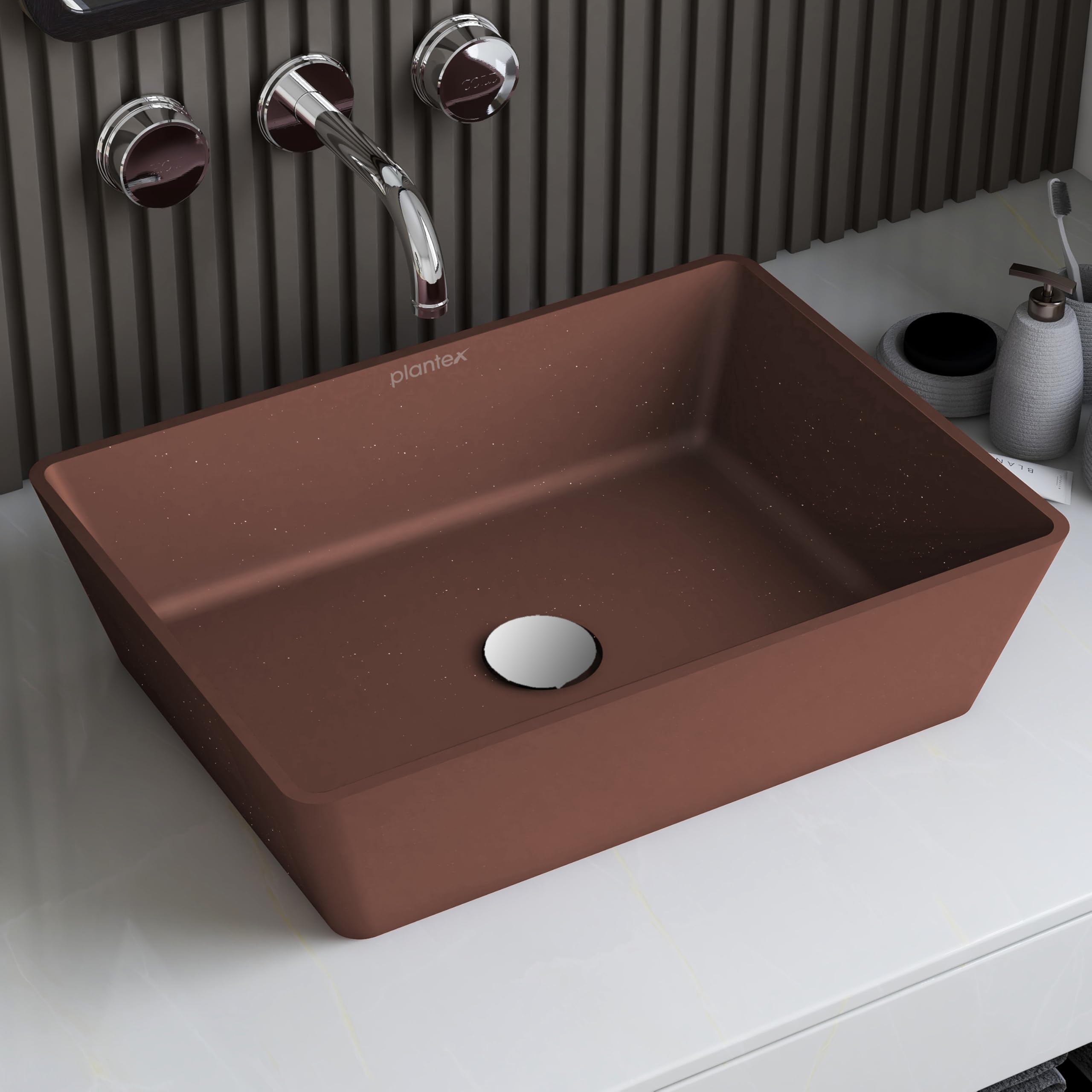 Plantex Quartz Basin - Brown Matte Washbasin -1 Plantex Quartz Basin - Brown Matte Washbasin -1