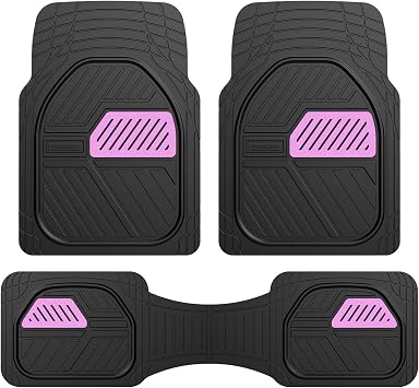 Coverado Floor Mats for Cars, Black and Pink Rubber Car Mats Full Set, Deep Dish Waterproof Universal Trim-to-Fit Car Floor Mats, Durable All Weather Automotive Car Mats for Cars Trucks SUV
