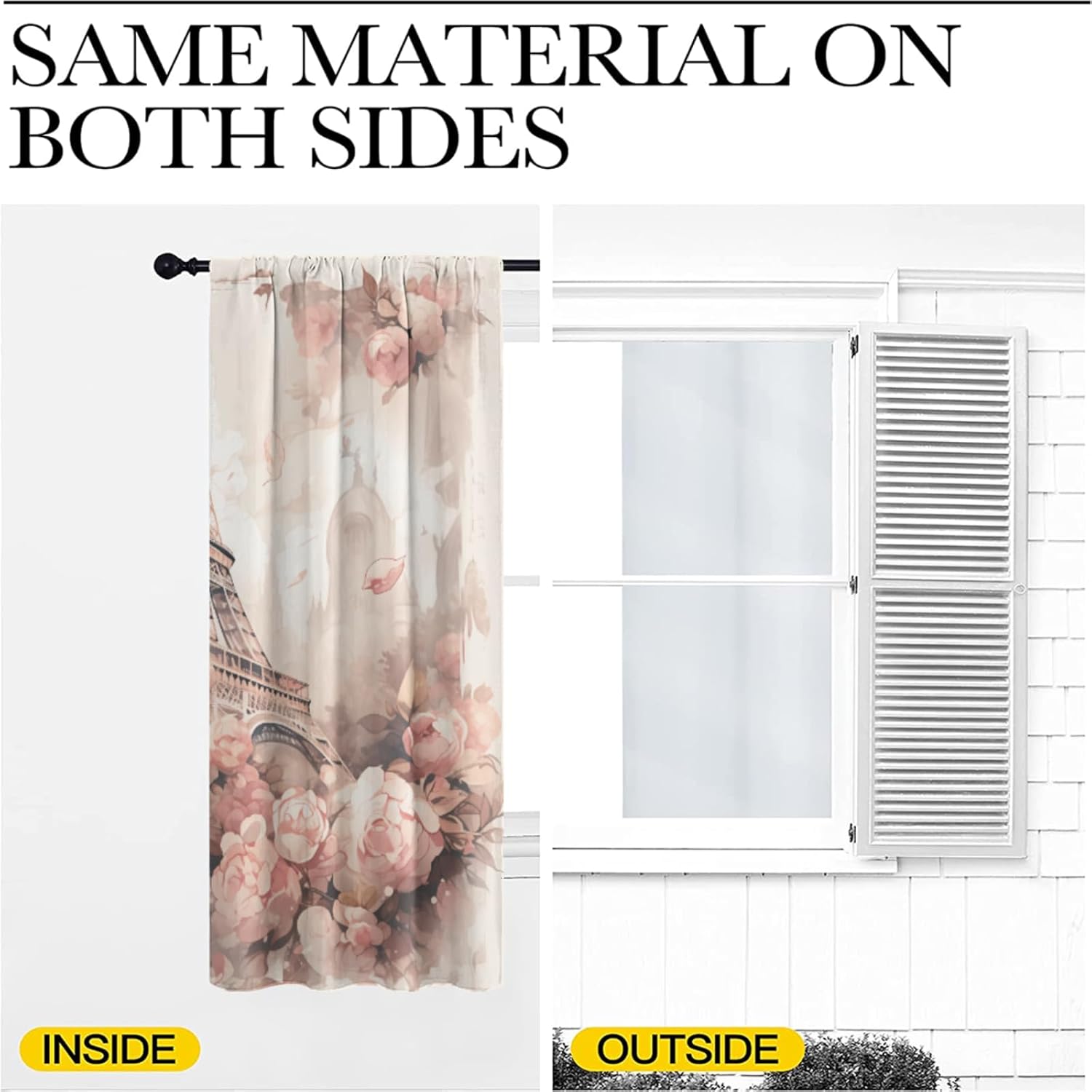 Paris Tower, Blackout Drapes Vintage Floral and France Romance Street Rustic Rod Pocket Light Reducing Curtain Panels for Living Room 63x63 Inch
