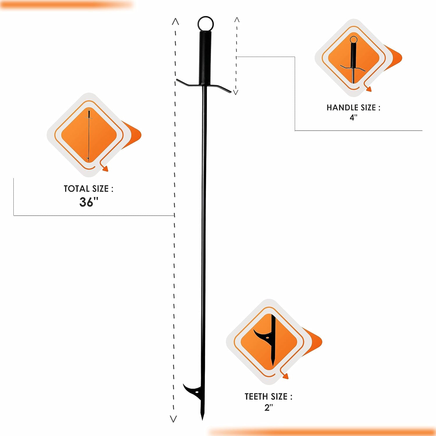 FEBTECH - Firepit Poker - 36 Inch Long Poker - Black Powder Coated Fireplace Poker - Camping Essentials & Fireplace Tools - Firepit Poker for Outside pits & Indoor Hearth