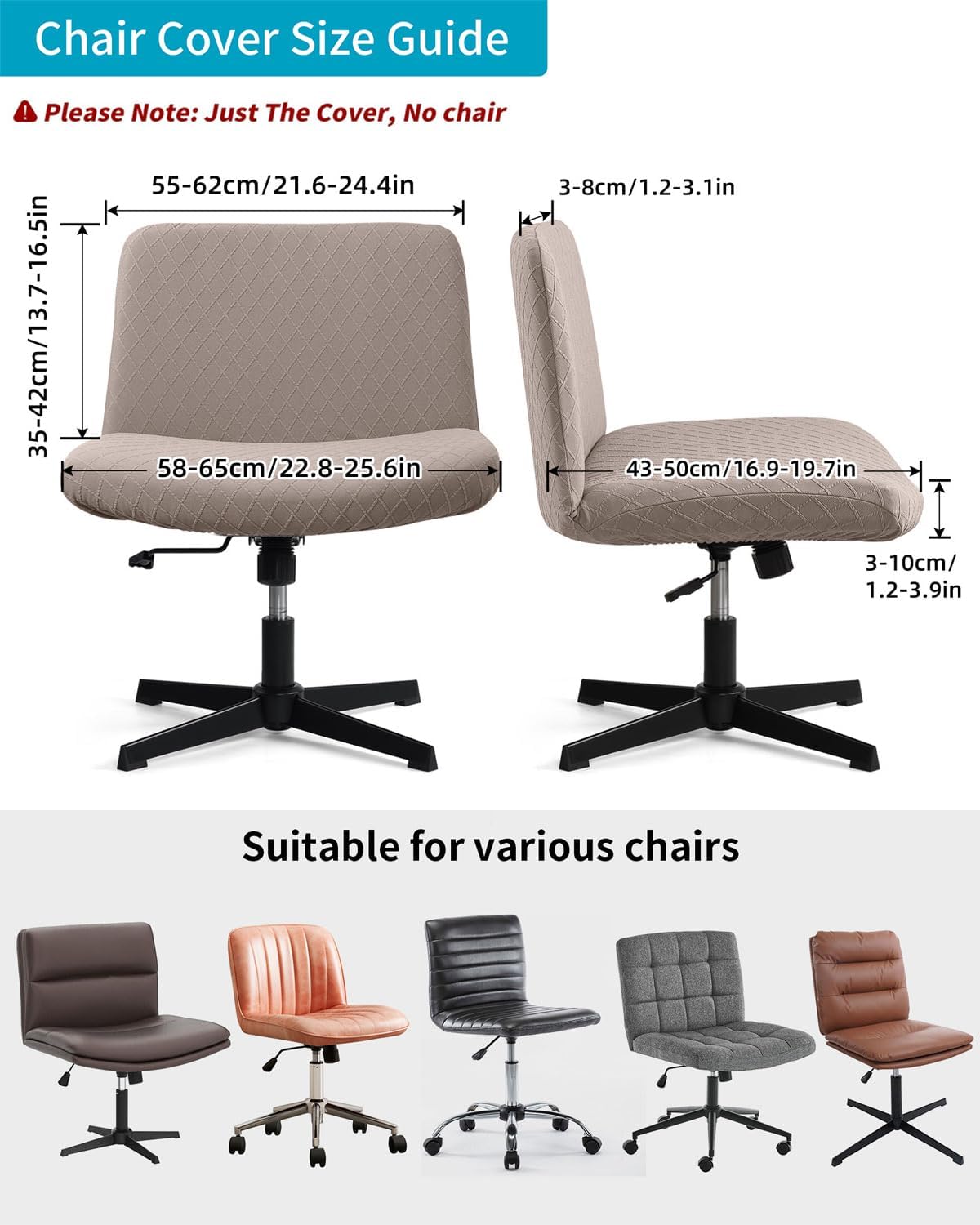 YISUN Waterproof Criss Cross Chair Cover, Stretch Jacquard Armless Chair Slipcover Washable Removable Office Desk Chair Covers, Mid Back Wide Seat Accent Chairs Cover Vanity Chair Protector (Khaki)
