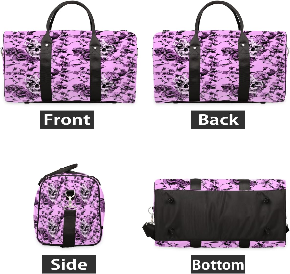 Beautiful Flower Skulls Travel Duffel Bag for Women Men Large Capacity Overnight Weekender Bags for Lightweight Waterproof Sport Gym Bag for Workout Yoga Swim