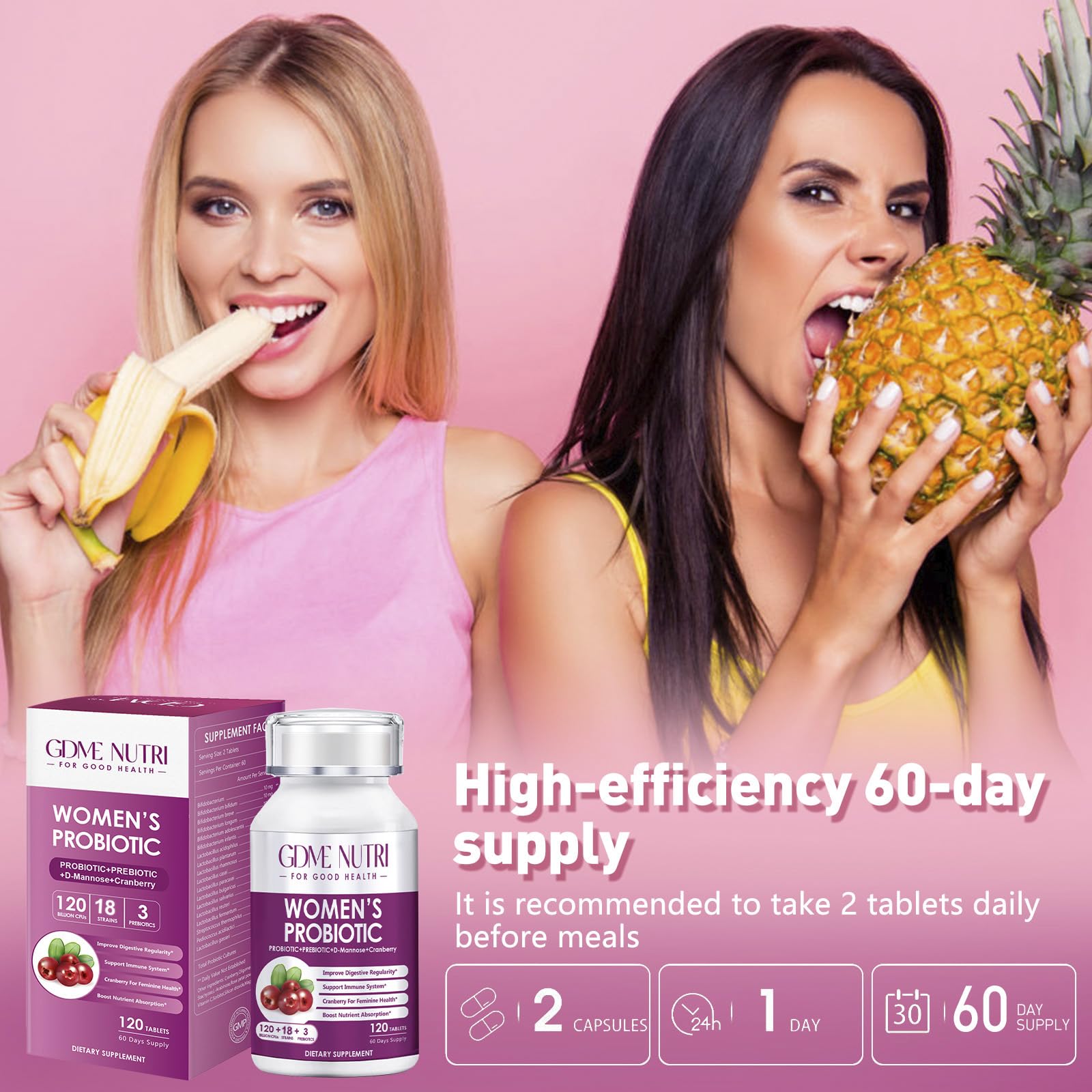 Women's Probiotics, 120 Tablets 120 Billion CFU 18 Strains, Contains Organic Prebiotic Cranberry, Probiotic Supplement for Digestion, Immunity, Women's Health, Soy Gluten Dairy Free — Amazon image 6