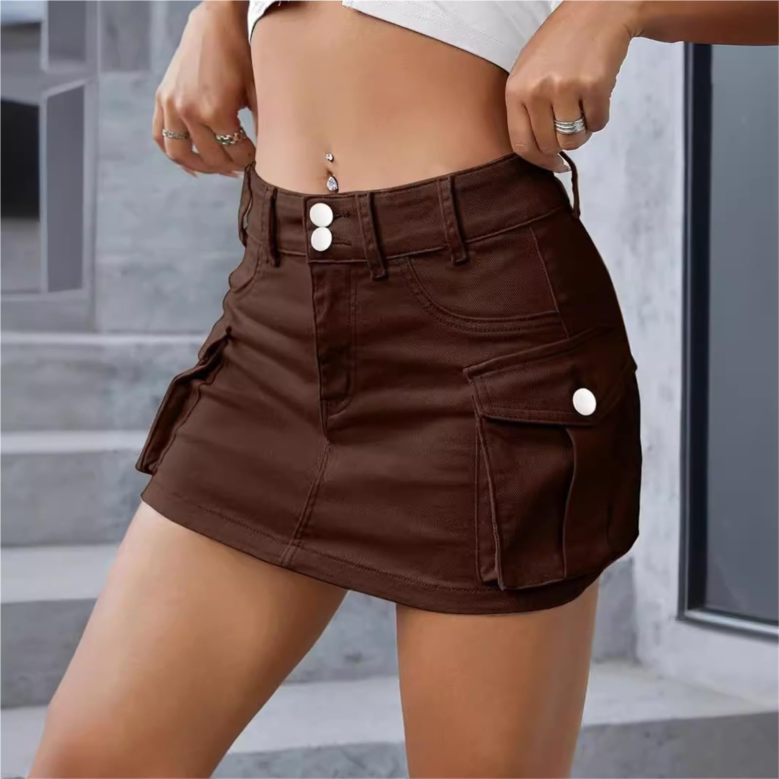 1 Pezzo Streetwear Tinta Unita Cowboy gonne Strette Donna Design Tascabile Pacchetto Senso Minigonna in Denim Sottile Anca Primavera Femminile per Vacanze E Feste