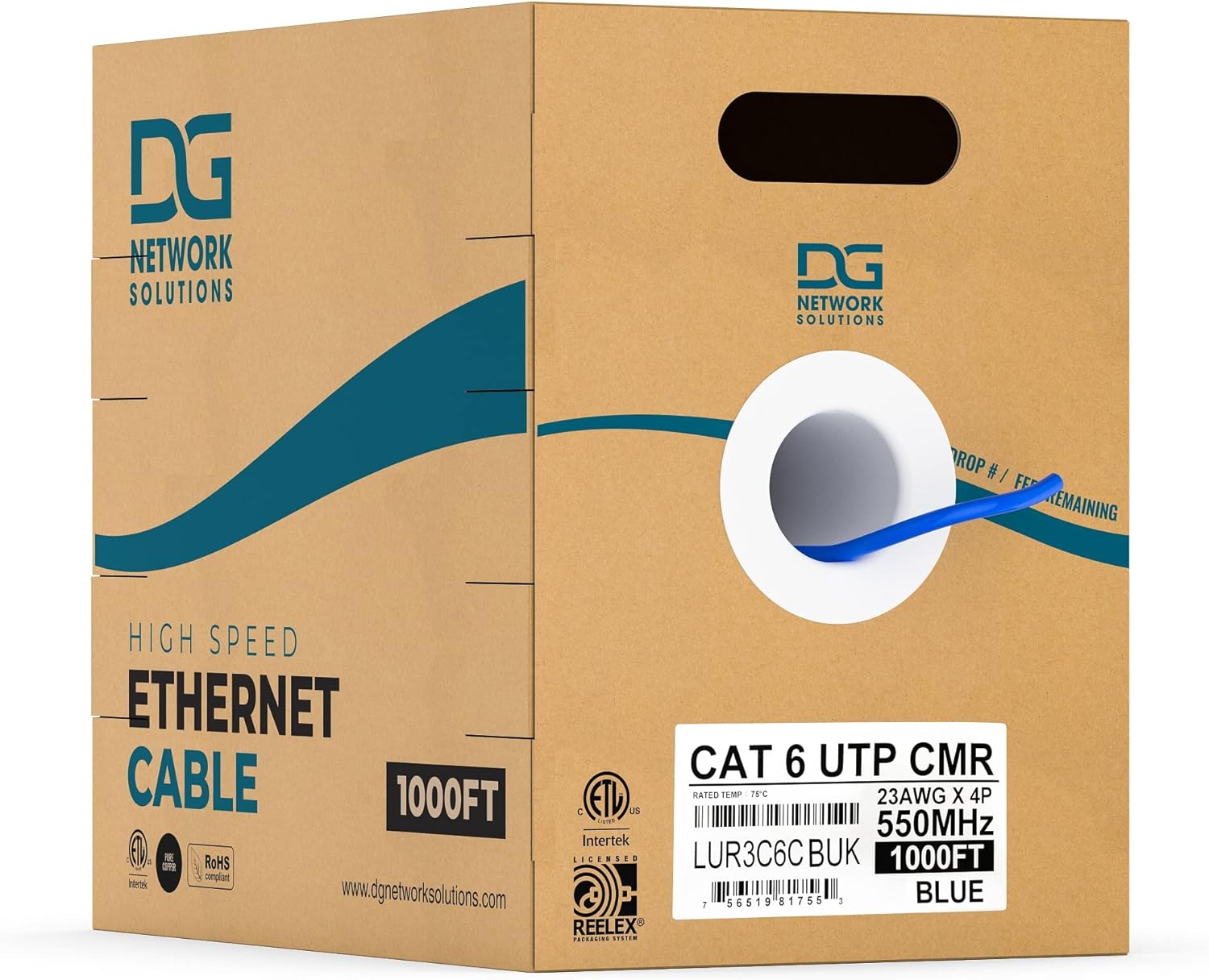 Cat6 Riser (CMR) 1000FT, UTP (Unshielded Twisted Pairs), 23AWG, Solid ...
