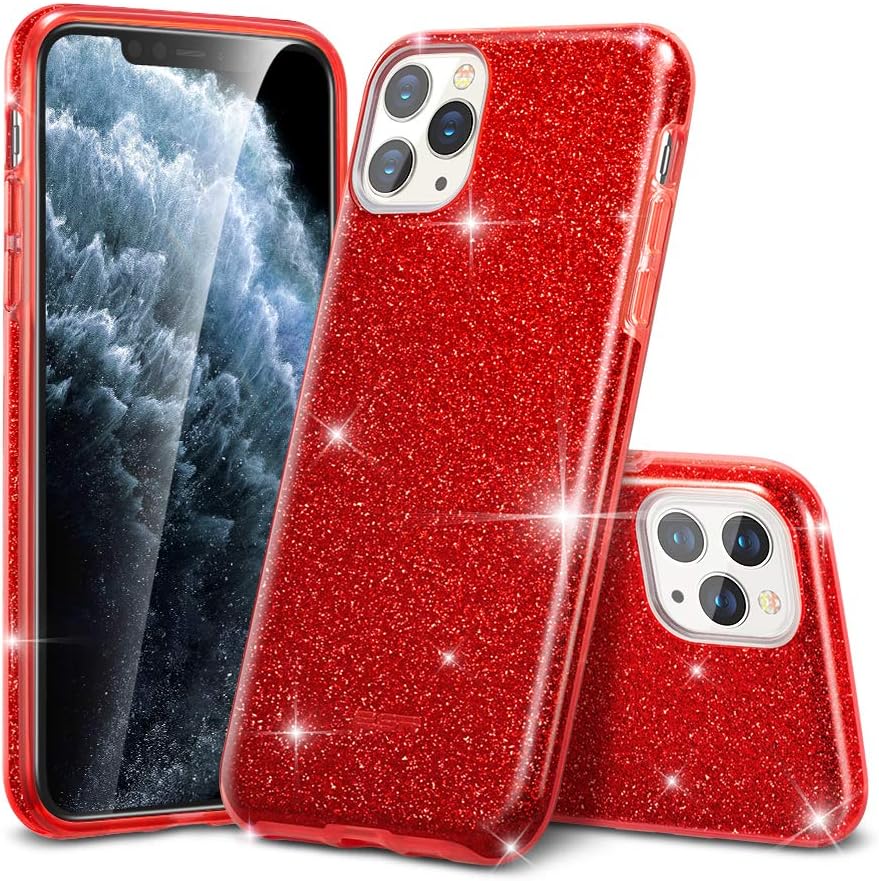 ESR Glitter Case Compatible for iPhone 11 Pro Max Case, Glitter Sparkle Bling Case [Three Layer] for Women [Supports Wireless Charging] for iPhone 11 Pro Max (2019 Release), Red