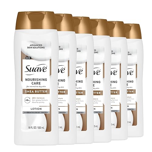 Suave Loción nutritiva para manos y cuerpo con manteca de karité para mujeres, humedad profunda para piel seca, absorción rápida, crema hidratante