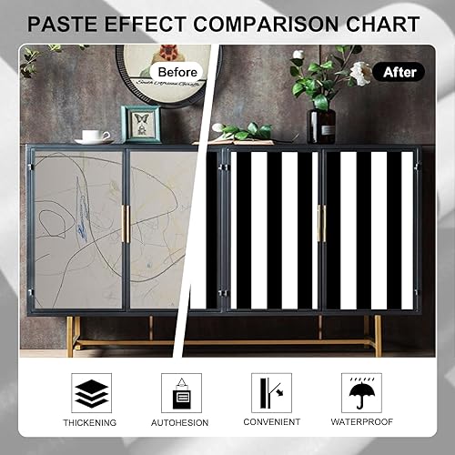 Miniatura 6 de Amiya Revestimiento de pared autoadhesivo con rayas blancas y negras, resistente al agua, fácil de limpiar, mejora la decoración de tu hogar, sala