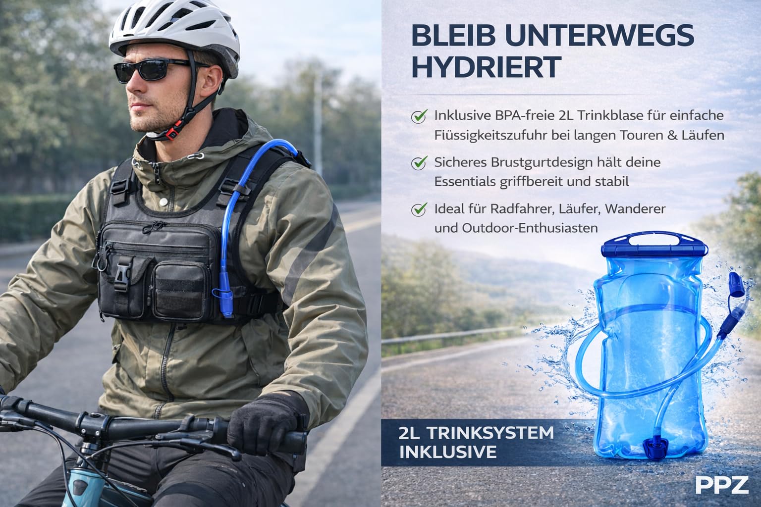Hydration Vest mit 2L Trinkblase – Laufweste mit Brusttaschen, Leicht & Wasserdicht, Trailrunning Trinkrucksack für Laufen, Radfahren, Wandern & Outdoor
