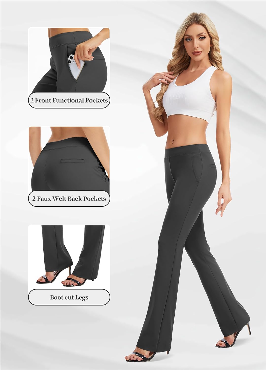 Safort 31" 34" Women Bootcut Yoga Tall Dress Pants Flare Long Trousers Work Stretchy Business Casual Slacks Pockets - Image 3