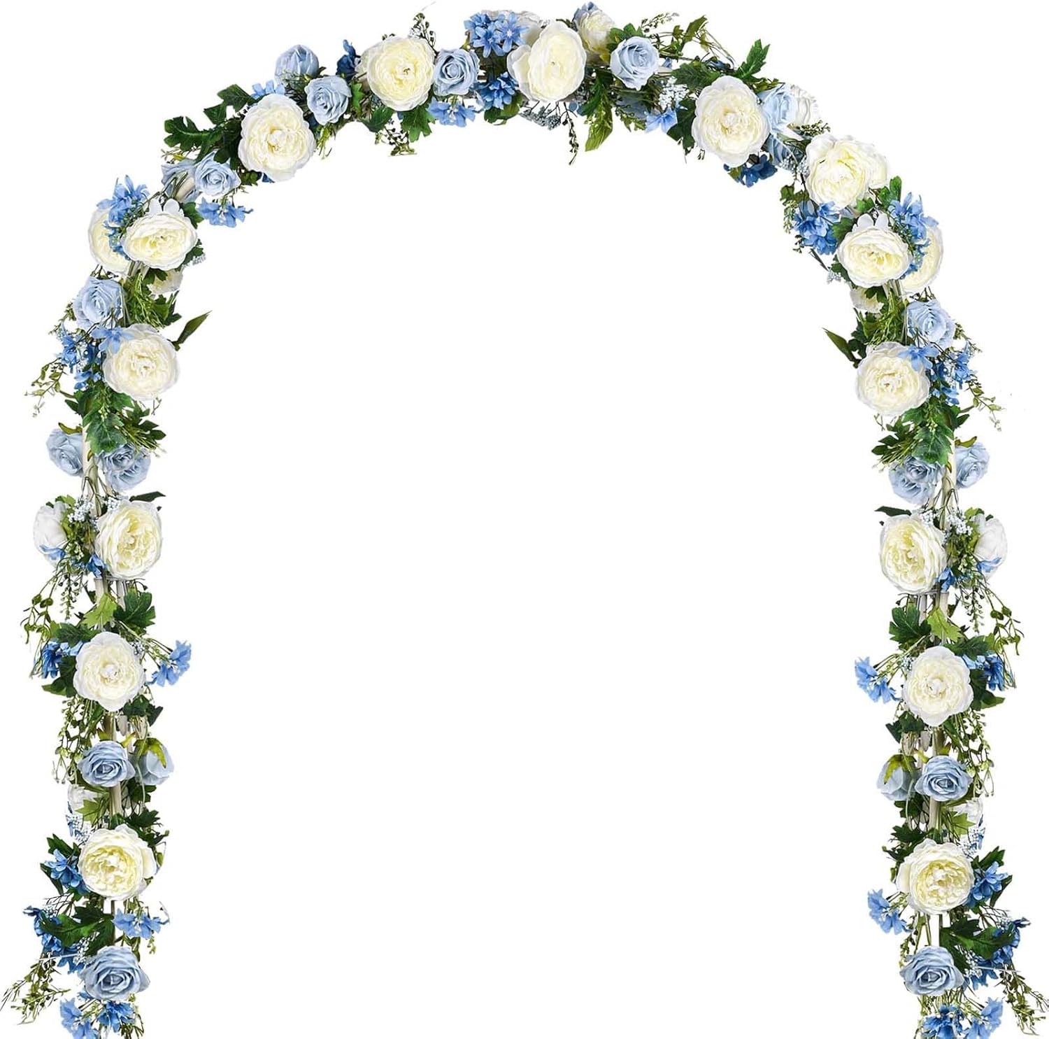 2 Pack Artificial Peony Flower Garland - 6ft Silk Peony Garland Flowers Vine Blue and White Peony Silk Flowers for Wedding Arch Party Table Decoration (Blue)