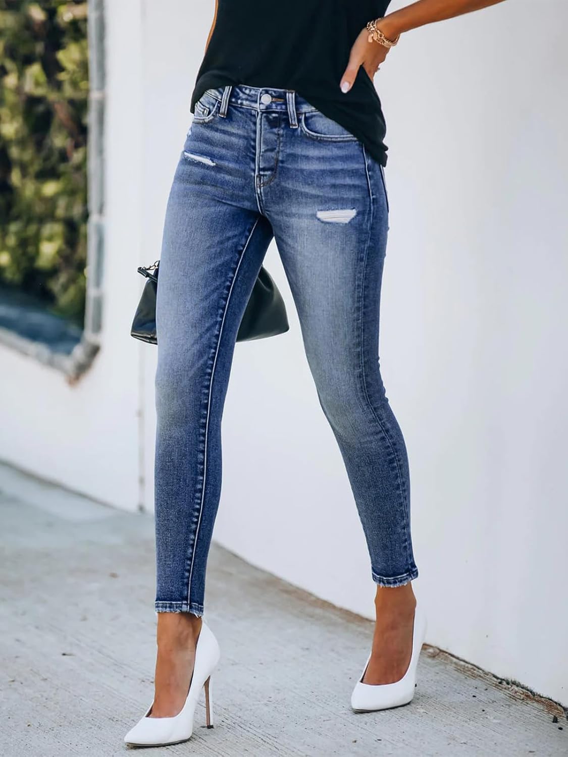 KUNMI Women's Ripped Skinny Jeans Distressed Stretchy Denim Pants - Image 3