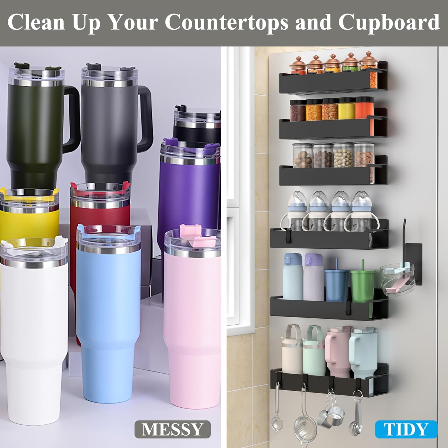 Magnetic Water Bottle Holder for Refrigerator, Cup Holder Organizer for Stanley and Tumbler for Kitchen, 6 Pack, Black - Image 5