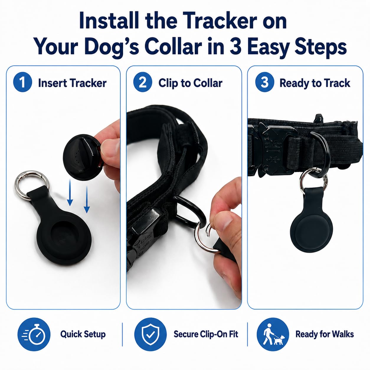 Haustier-GPS-Tracker für Hunde, kompatibel mit Apple Find My (nur iOS), keine monatliche Gebühr, IP67 wasserdicht, Anti-Verlust-Locator, 12-Monats-Akku, inklusive Silikon-Halsbandhalter und taktischem