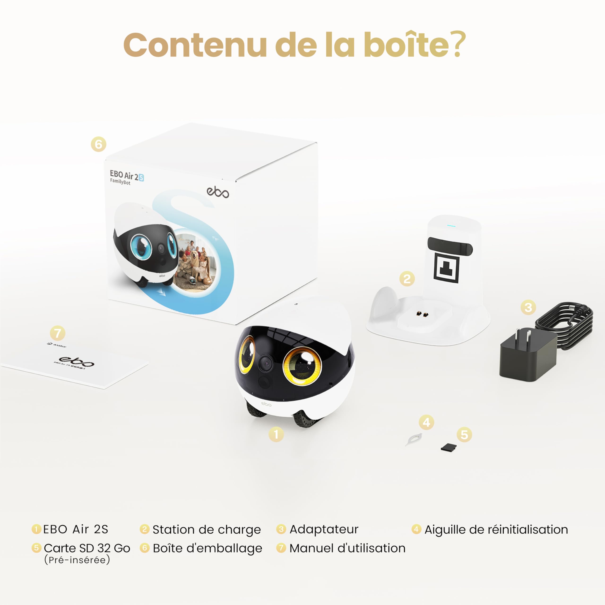 Enabot EBO Air 2S FamilyBot – Robot Caméra Animaux 2,5K, Batterie 9–10H, Suivi IA, Patrouille, Vidéo Bidirectionnelle, Recharge Auto, Stockage Local – Chats, Chiens et Famille