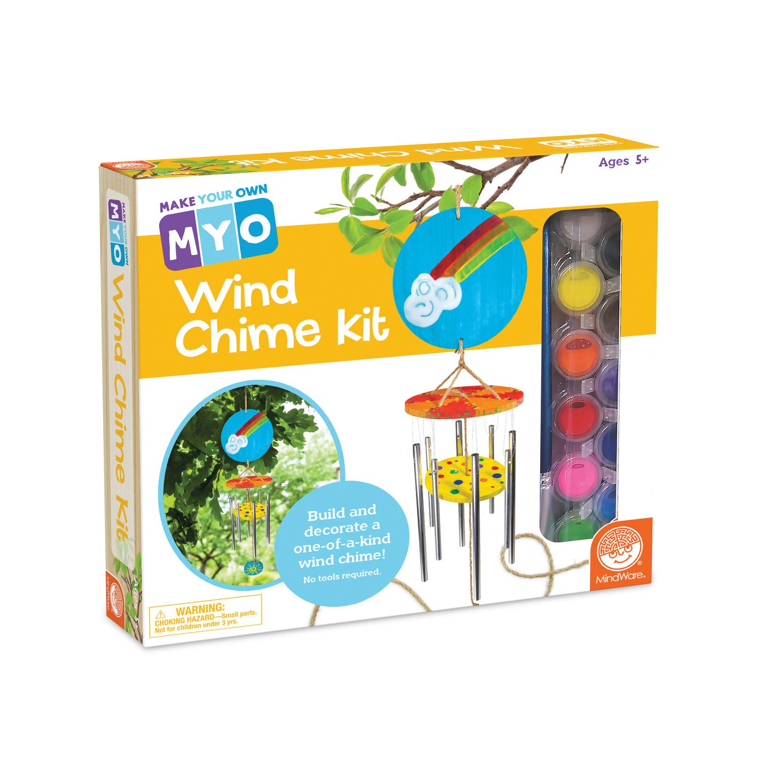 MindWare Make Your Own Wind Chime Craft Kit - Makes 1 Wind Chime, Incldues 13 Paint Colors, 3 Brushes and Instructions
