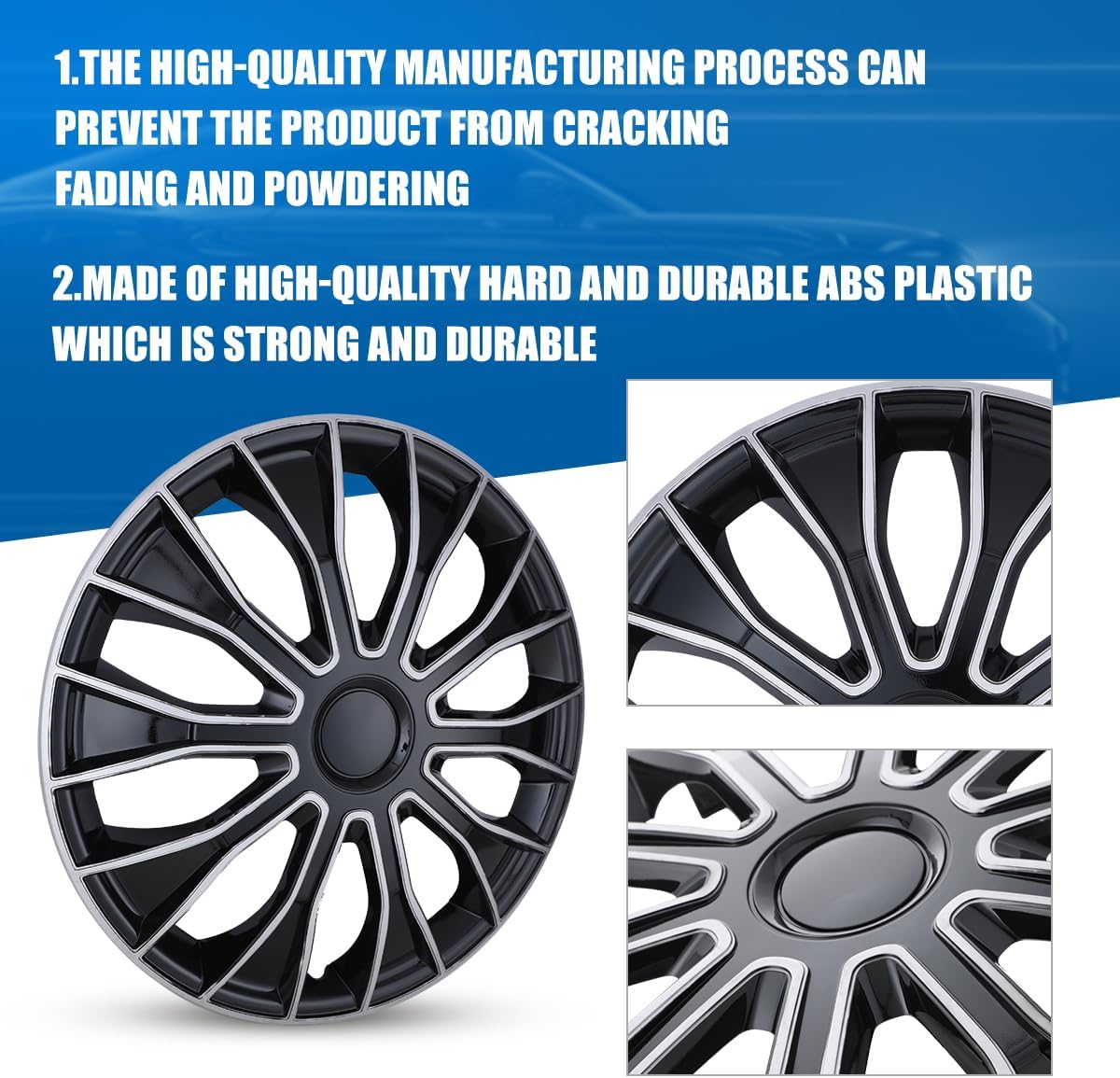 ROXX 16" Hubcap Wheel Cover Replacement R16 Hub Caps Universal Wheel Rim Cover ABS Material Exterior Replacement, Set of 4 for Car Trunk SUV(16 inch,Black Lacquer & Silver Lacquer)