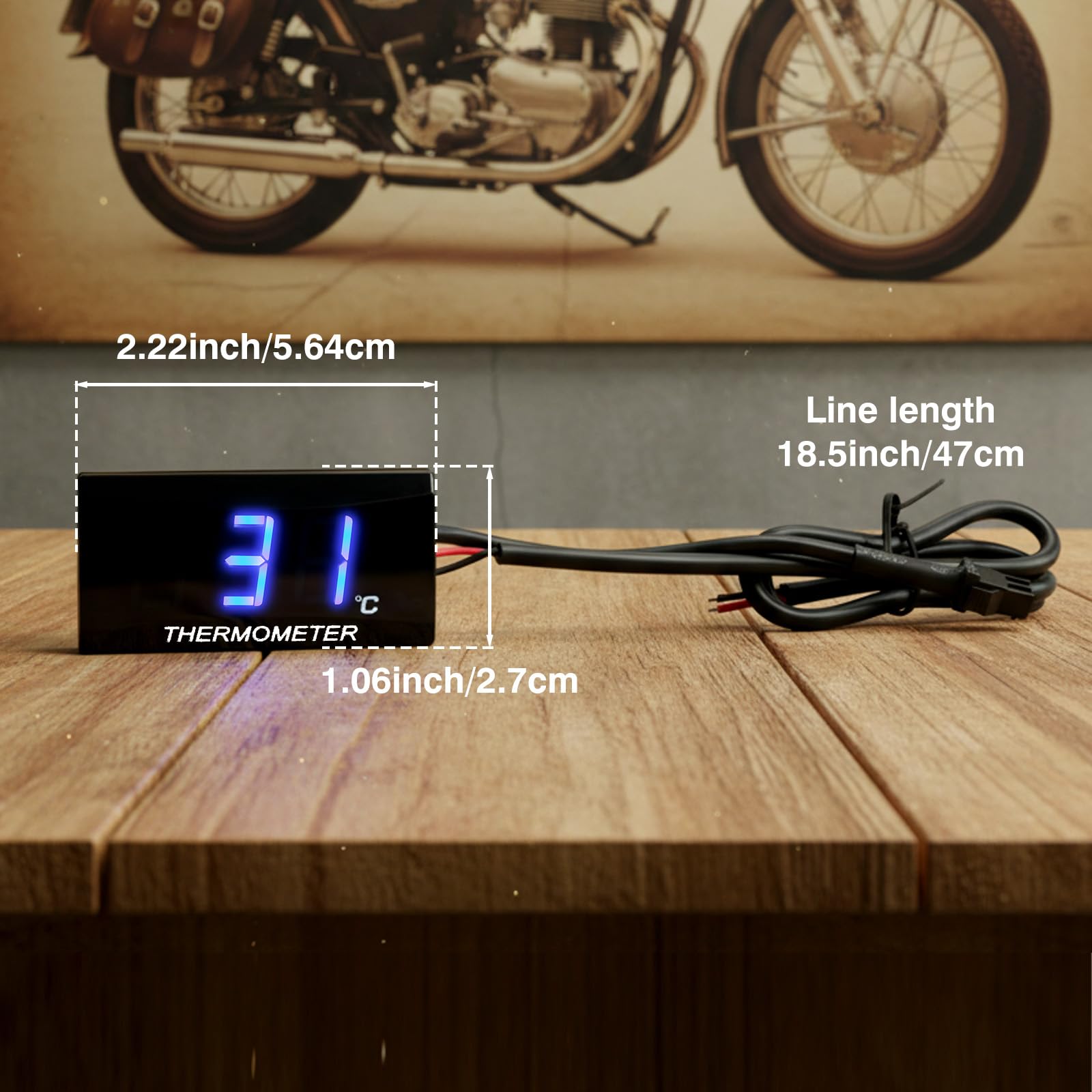 Riloer Thermomètre Eau Moto Digital avec Capteur à Filetage M10, Jauge de Température LCD Étanche avec Rétroéclairage Bleu, Universel pour 12V Scooter, Racing, VTT, 50cc