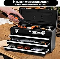 Vista 7 de Caja de herramientas de metal de 20.3 pulgadas con cajones, caja de herramientas de acero portátil con forro protector y cierre de pestillo y Negro
