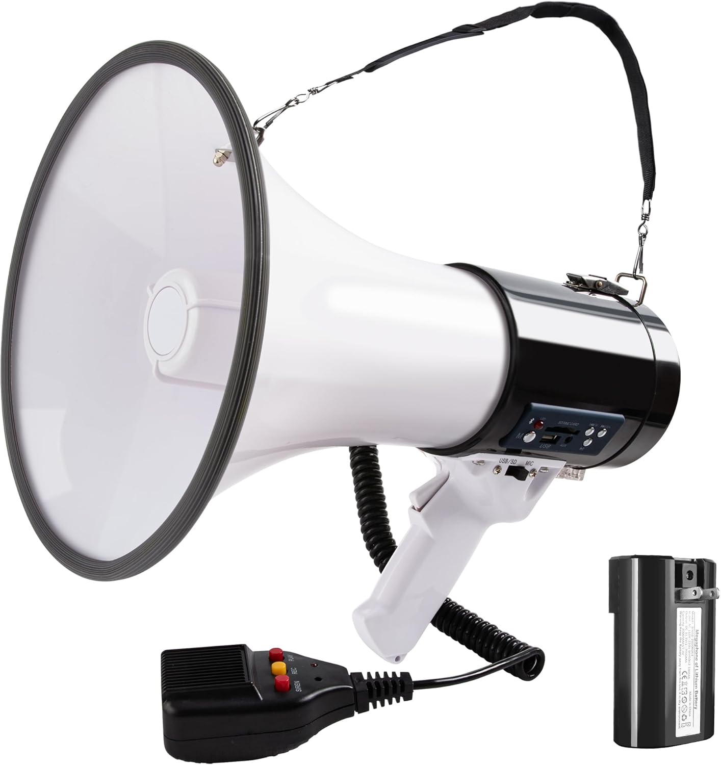 MyMealivos 50W Bluetooth Megaphone with Rechargeable Battery-Professional Bullhorn with Siren&240s Recording Supports USB/SD/3.5mm Aux-1600ft Range for Sports Police Emergency Outdoor Activities