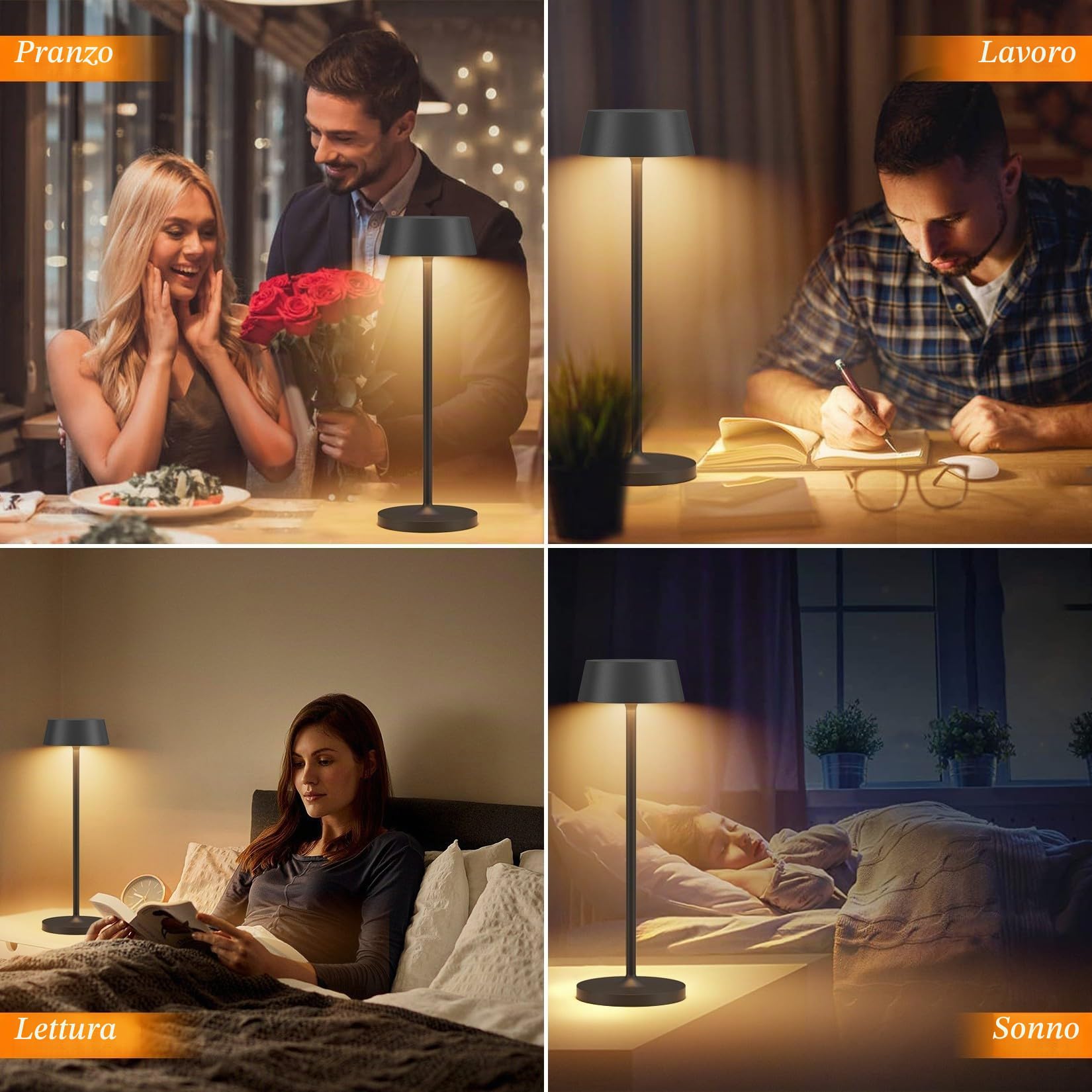 Klighten 2 Pezzi Led Lampada da Tavolo senza fili Dimmerabile, Touch Control Led Alluminio Ricaricabile Lampada da Scrivania Batteria, con Base di Ricarica Contatt, 3000K, Impermeabile IP54, Bianco