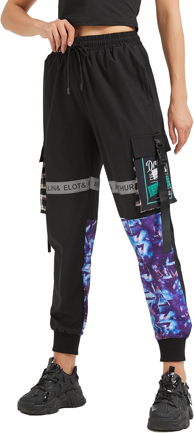 MEINVQIAOTI Women's Techwear Hip Hop Streetwear Multi-Pocket Cargo Pants Sweatpants Casual Reflective Patchwork Overalls