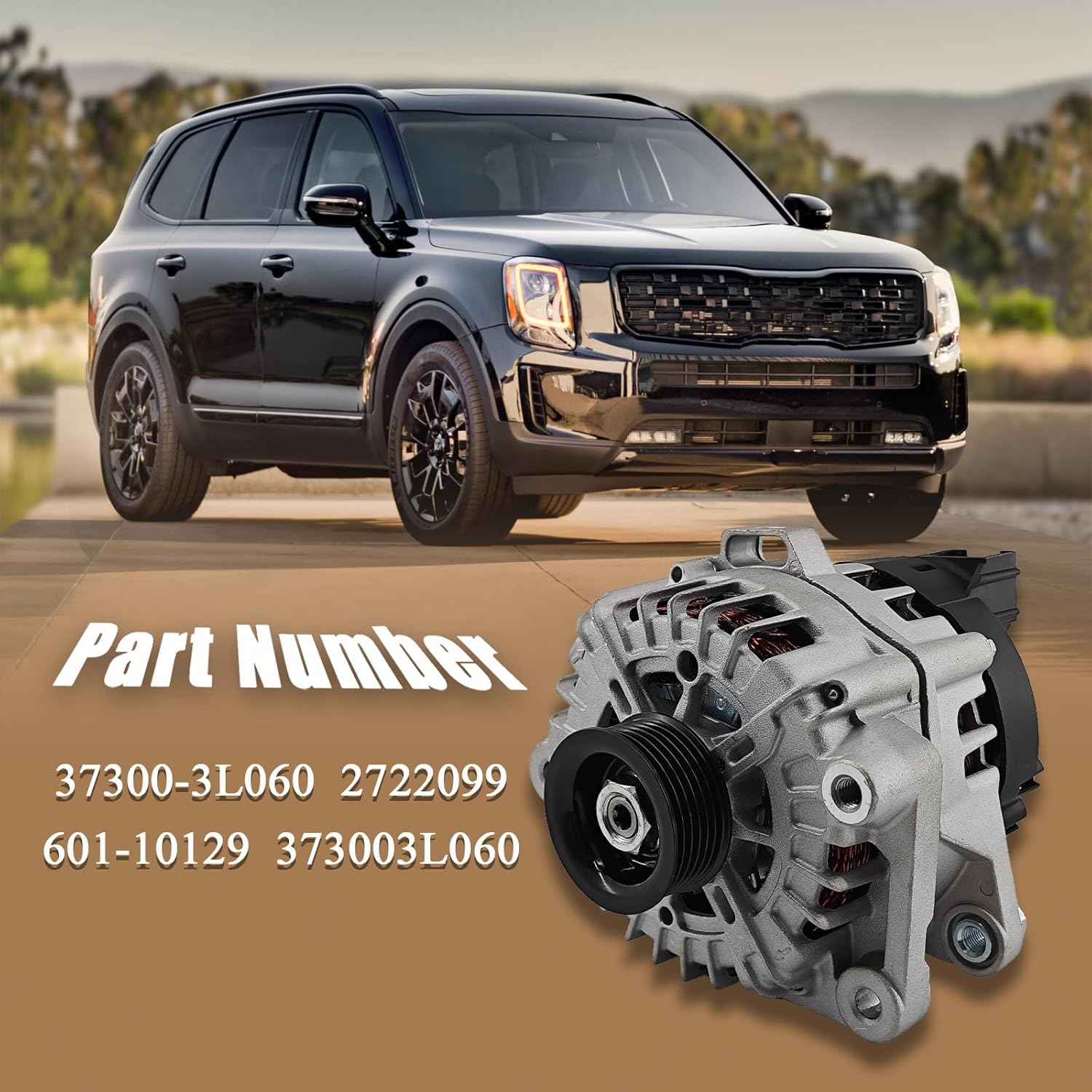 Alternator 37300-3L060 180Amp 13.5V Compatible with Hyundai Palisade 2020 2021 2022 2023 3.8L, Compatible with KIA Telluride 2020 2021 2022 3.8L Replace Number: 2722099, 601-10129, 373003L060